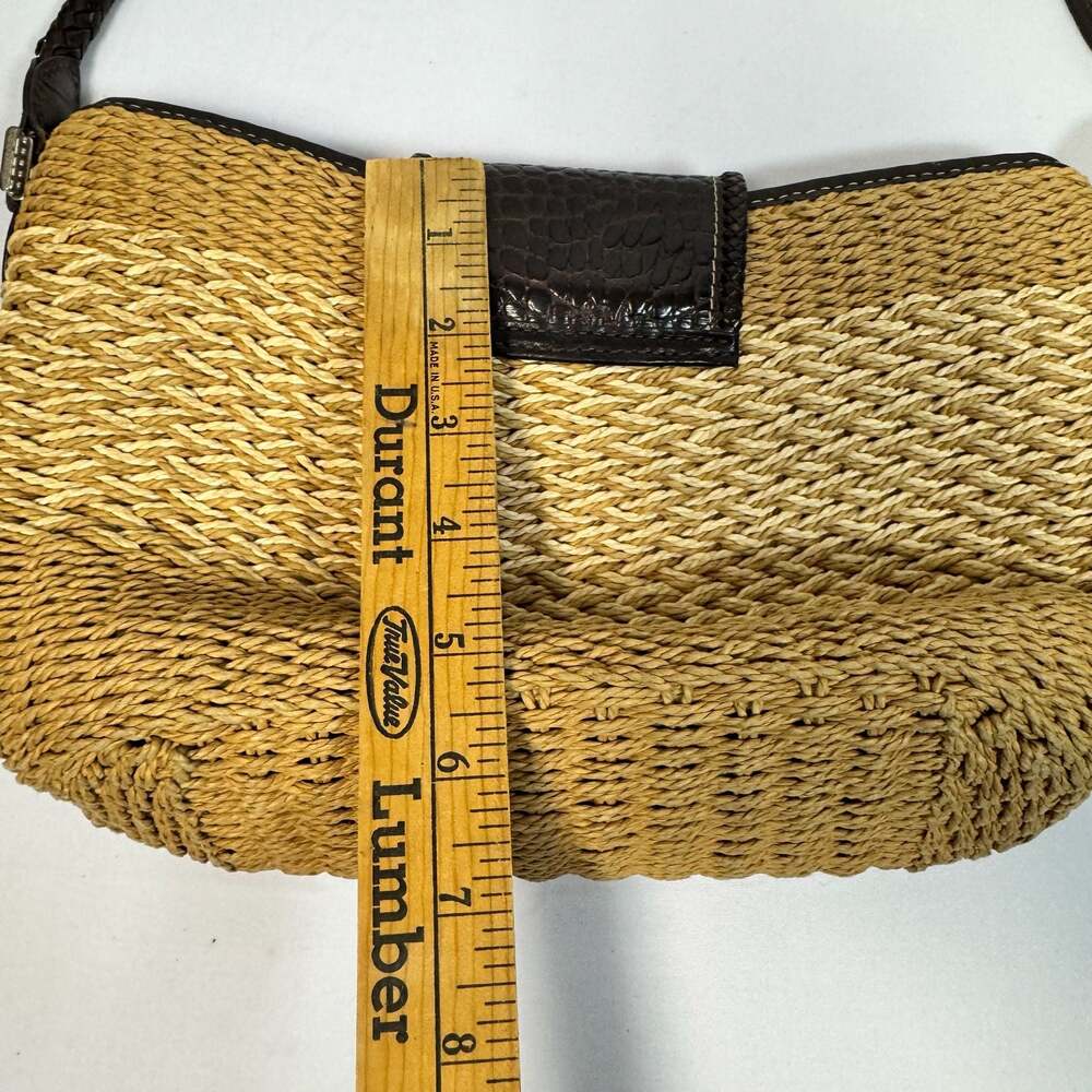 Brighton Woven Tan Straw Dark Brown Croc Embossed Leather Small Bag Tote Satchel - Picture 5 of 11